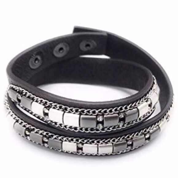 stella & dot ~ cady wrap bracelet hematite silver - Picture 1 of 6